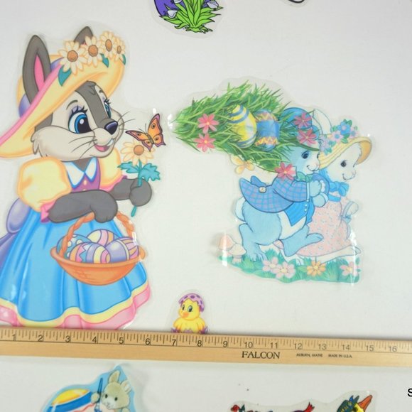 Vintage Easter Theme Window Clings Bunnies Decorations Reusable Lot 25+ - Picture 8 of 9